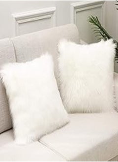 اشتري Home Decorative Cushion Covers 45x45CM - Throw Pillow Cover Fluffy Soft Square Pillow covers Plush Case Faux Fur Cushion Covers For Livingroom Sofa Bedroom 18x18 Inch White,Set of 2 في مصر