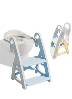 Buy Baby Potty Training Toilet Seat, 2 in 1 Height Adjustable Toilet Trainer with Step Stool Ladder, Foldable Toddler Potty Chair for Boys and Girls (Blue) in Saudi Arabia