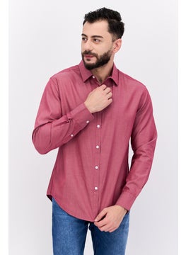 Buy Men Regular Fit Chambray Pattern Long Sleeve Casual Shirts, Light Maroon in UAE