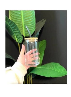 Buy Glass Mug Container with Bamboo Lids and Glass Soda Straws 2pcs in Egypt