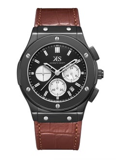 Buy Kenneth Scott Men's Watch, Mult Function Display and Leather Strap - K24115-BLDB, Brown in UAE