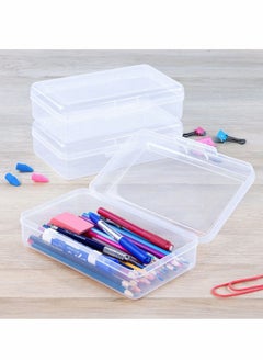 Buy 1 Pack Plastic Pencil Box with Lid Snap Closure, Large Capacity School Supplies Storage Organizer Box for Kids in UAE