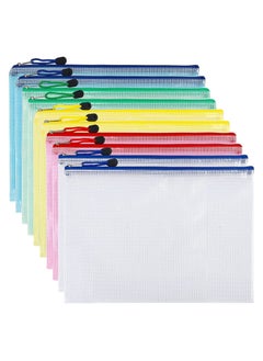 Buy 10pcs/5 Colors Mesh Zipper Pouch, Waterproof Zipper Bags, A4 Size Plastic Document Pouch for Travel Storage, School Supplies, Office Appliances in Saudi Arabia