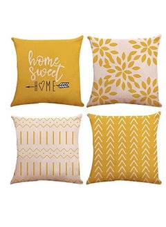 Buy Throw Pillow Covers Set of 4, Modern Sofa Decorative Linen Fabric Cushion Case for Home Decoration 45x45cm (Yellow) in UAE