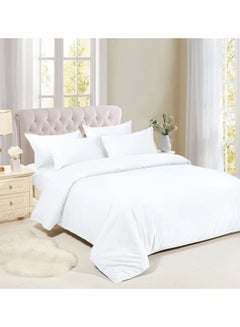 Buy Bed Sheet Set 100% Soft Brushed Cotton Duvetcover Fitted Sheet and 4 Matching Pillowcase 6Pcs(White) in UAE
