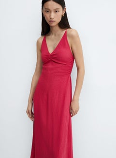 Buy Plunge Neck Ruched Detail Dress in UAE