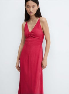 Buy Plunge Neck Ruched Detail Dress in UAE