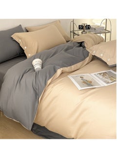 اشتري Bed Cover Set, Soft Luxurious Pure Bedsheet Set, Long-staple Cotton Simple Solid Color Bed Sheet Quilt Cover Bedding Twill Cotton Set, ( milk tea, 2.0m bed sheet four-piece set) في السعودية