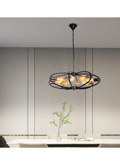 Buy Modern Industrial Pendant Chandelier 4342-8-BK - Black 8-Light E27 Ceiling Light Fixture with Adjustable Chain for Dining Rooms and Living Spaces in Saudi Arabia