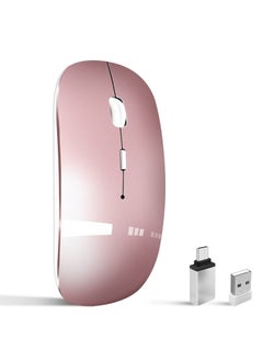 Buy Silent Dual Mode Wireless Mouse for Laptop & MacBook Pro/Air/iPad/Chromebook, Bluetooth & USB C Adapter (Rosegold) in UAE