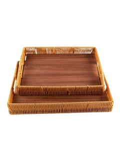 Buy Serving dish set 2 pieces of rectangular wooden floor sauce in Saudi Arabia