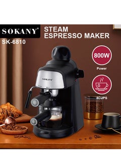 اشتري Espresso Coffee Machine - 800 W With High Pressure - Semi-automatic Coffee Maker for Latte Mocha Cappuccino Espresso Black , Coffee Grinder , Tamper , Automatic Shut-Off Stainless Steel في السعودية