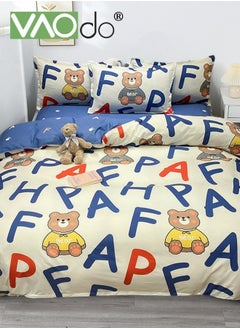 اشتري 4PCS Kid Letters Bear Comforter Set  Double-sided Different Colors Reactive Printed and Dyed Children's Duvet Cover  Soft Bedding Set with Comforter Sheet Set Pillowcase and Sham 150*200CM في السعودية