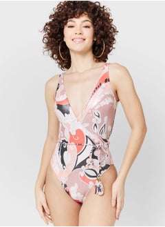 Buy Plunge Neck Printed Swimsuit in UAE