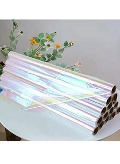 اشتري 1 Roll Of Rainbow Wrapping Roll Height 60cm X 10 Yards Length Flower Wrapping Packaging Paper Iridescent Film Cellophane for Wedding Bouquet Valentine Rose Wrap Present Gift في الامارات