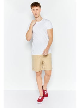 Buy Men Plain Denim Short, Beige in UAE