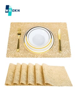 Buy 6-piece Gold Placemats, Hollow Design PVC Pressed Vinyl Table Centerpiece, 30x45cm Placemats Non-slip Insulated Placemats Washable Table Mat Set in UAE