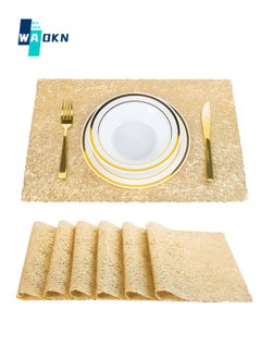 Buy 6-piece Gold Placemats, Hollow Design PVC Pressed Vinyl Table Centerpiece, 30x45cm Placemats Non-slip Insulated Placemats Washable Table Mat Set in UAE