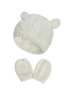 Buy SYOSI Newborn Winter Beanie for Baby Girls Boys, with Infant Toddlers Warm Knitted Hat Gloves (0-6 Months, White and Gray) in Saudi Arabia