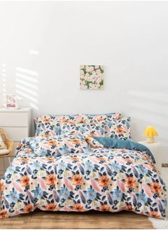 Buy 6-Piece Blue Color Floral Design Without Filler Queen/Double Size Bedding Set Includes 1xDuvet Cover 200x230cm, 1xFlat Sheet 230x250cm, 4xPillow Cases 50x75cm in UAE