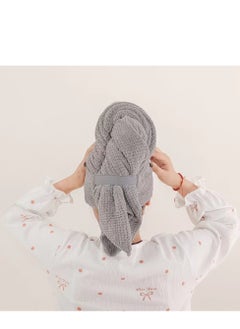 اشتري Larger Hair Drying Towel Super Water-Absorbent Hair Towel Wrap With Elastic Band Firm In Place And Durable60x105cm(Grey) في السعودية