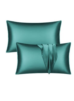 اشتري Satin Silk Pillow Case Cover for Hair and Skin, Soft Breathable Smooth Both Sided Silk Pillow Cover Pair (Standard - 50 x 65cm - 2pcs - Teal) في الامارات