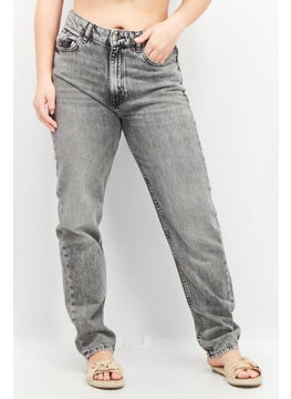 اشتري Women Mom Fit Washed Non Stretchable Denim Jeans, Grey في السعودية