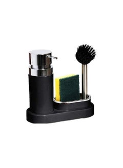 Buy Kitchen soap dispenser with sponge holder and brush , pump bottle , brush and sponge holder 3 in 1 for kitchen sink, bathroom, shampoo, conditioner storage and organization-black in Egypt