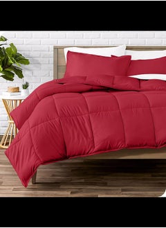 Buy Cotton - Plain - 3 Pieces Heavy Comforter Set - 2.8Kgs - Down Alternative Filling - (For Matress 100cm/120cm) - Size (180cm x 240cm) + 2 Pillow Case Covers (50cm x 70cm) - Burgundy in Egypt