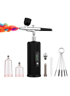 Buy Portable Airbrush Kit with Compressor Handheld Cordless Air Brush Pen with LCD Screen Dual-Action 3-level Adjustable Pressure Built-in Battery Black in Saudi Arabia