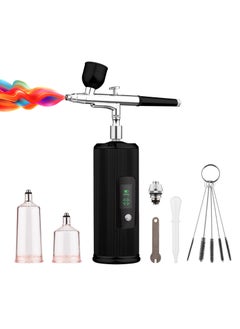 اشتري Portable Airbrush Kit with Compressor Handheld Cordless Air Brush Pen with LCD Screen Dual-Action 3-level Adjustable Pressure Built-in Battery Black في السعودية