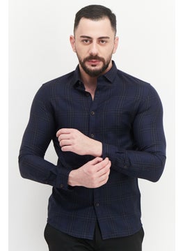 اشتري Men Regular Fit Plaid Long Sleeves Casual Shirt, Navy Bue في الامارات