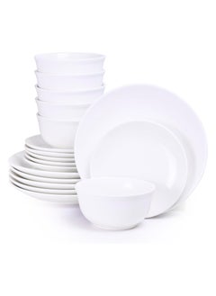 Buy Shallow 18-Piece Porcelain Dinnerware Set – Elegant Ceramic Crockery for 6 | Includes 26.8 cm Dinner Plates, 20 cm Side Plates, and 15 cm Bowls, White in UAE