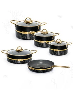 Buy 9-Piece Perfectly Designed Aluminum Cookware Pots And Pans Set Black/Gold in Saudi Arabia