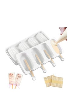 Buy Ice Lolly Moulds, BPA Free Silicone Popsicles Moulds of 2 Packs, Ice Cream Ice Cube Tray Popsicle Reusable Food Grade Silicone DIY Moulds Oval with 50 Pieces Natural Wood Craft Sticks (White) in UAE