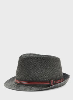 Buy Stripe Detail Straw Fedora Hat in UAE