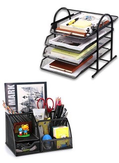 Buy 2 Pcs Desk Organizer Office Set Accessories Storage with Drawer 4 Layer Pallet File Manager Office Supplies Desk Organizer in Saudi Arabia