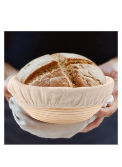 Buy 1 Pcs Complete Banneton Bread Proofing Basket Set, 9-inch Round Rattan Bowl with Liner Baking Supplies for Artisan Sourdough Bread Making in UAE