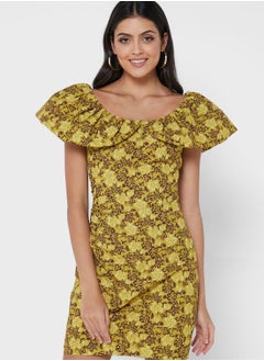 Buy Printed Ruffle Detail Dress in UAE