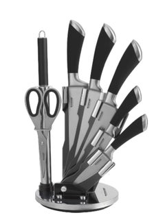 اشتري Winsor 8 Piece Black knife set with Acrylic Stand Laser Cut Rust Free Stainless Steel في الامارات