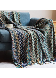 Buy Boho Throw Blanket, Home Decor Stripe Woven Blanket with Tassels, Super Soft Cozy Lightweight Warm for Chair Bed Couch Decorative, Knit Throw Blankets for Bed Couch Sofa Office (130x200cm, Blue) in UAE