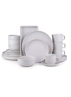 Buy 21-Pieces Stoneware Dinnerware Set, Dinner Set, Kitchen Dinnerware Ceramic Crockery Set, Dinner Service Set for 4, 26cm Dinner Plate, 20m Plate, Cereal Bowl, cup & saucer, Platter KOKRE in UAE