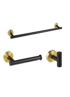 Buy 3-Piece Stainless Steel Wall Mounted Bathroom Hardware Set Black Gold Towel Rack Set included Bath Towel Bar Robe Towel Hooks and Toilet Paper Holder in Saudi Arabia