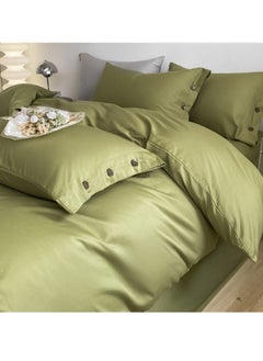 Buy Bed Cover Set, Soft Luxurious Pure Bedsheet Set, Long-staple Cotton Simple Solid Color Bed Sheet Quilt Cover Bedding Twill Cotton Set, ( tea green, 2.0m bed sheet four-piece set) in Saudi Arabia