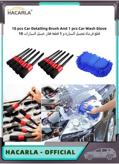 Buy 10 pcs Car Detailing Brush Automotive Detail Cleaning Brushes And 1 pcs Car Wash Glove Car Hand Soft Towel Microfiber Chenille Car Cleaning Spong in UAE