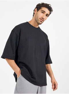 Buy Boxy Fit Terry T-Shirt with Turn-Up Sleeve in Saudi Arabia