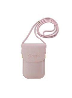 Buy Saffiano Phone Bag Wallet with Embossed Logo / Adjustable Padded Shoulder Strap / Ecological leather / Lightweight / Easy to Carry - Pink in UAE