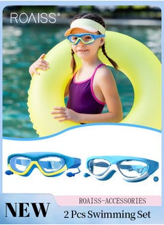 Buy 2 Pcs Kids Swim Goggles Set, Waterproof Anti-fog Swimming Goggles with Integrated Earplugs, Clear Vision Pool Goggles for Boys Girls Age 3-15 Youth, Blue and Yellow in UAE