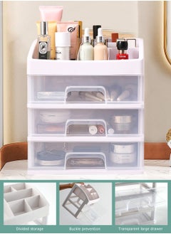 Buy Makeup Organizer with 3 Drawers,Bathroom Vanity Countertop Storage Cosmetic Display Cases Makeup Storage Box for Skin Care, Eyeshadow, Brush, Lipstick, Powders, Nail Polish Great for Dresser, Bedroom in UAE