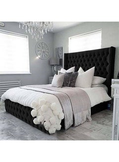 Buy Burgas | Wooden Bed Frame Upholstered in Velvet - Black in Saudi Arabia